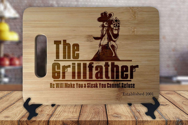 Mobster The Grillfather Wise Guy Housewarming Anniversary Wedding Christmas Gift Personalized Cutting Board Engagement Bamboo