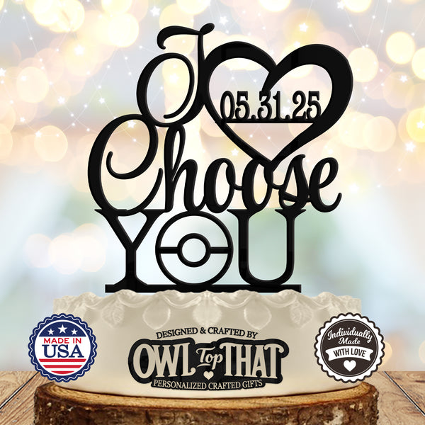 I Choose You Custom Wedding Cake Topper - Level Up Heart - Personalized with Date - Gamer Themed