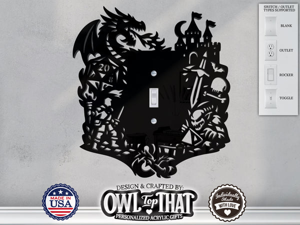 Dungeons and Dragons Scene Light Switch Plate Cover - Custom Acrylic Wall Decor - Toggle Rocker Outlet