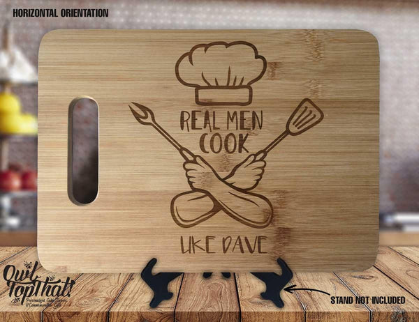 Real Men Cook Like Name Chef Personalized Kitchen Decor Custom Engraved Anniversary Housewarming Gift Sign Display Cutting Board