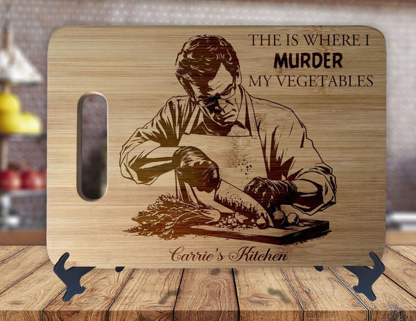 Serial Killer Funny - Personalized Name - Kitchen Housewarming Wedding Gift Sign - Custom Engraved Bamboo Display Cutting Board