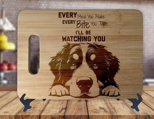 Bernese Mountain Dog - Kitchen Housewarming Wedding Gamer Gift - Custom Engraved Bamboo Display Cutting Board