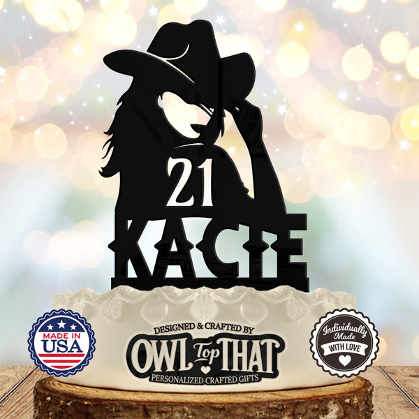 Cowgirl Birthday - Personalized Name & Age - Western Themed - Custom Cake Topper