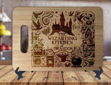 Wizarding Kitchen  - Personalized Name - Kitchen Housewarming Wedding Gift Sign - Custom Engraved Bamboo Display Cutting Board