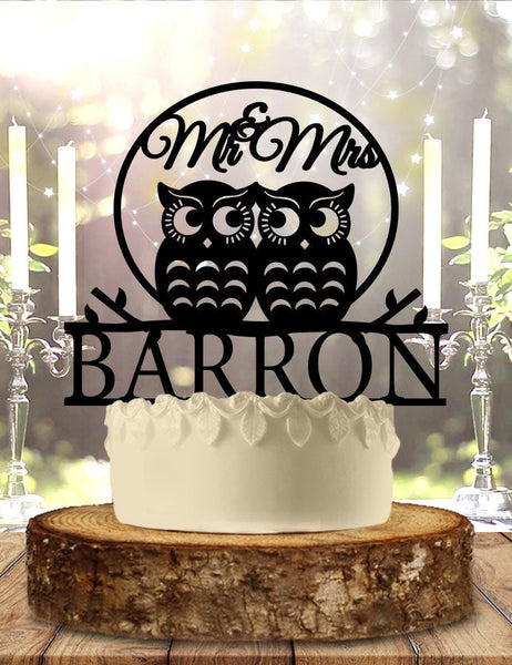 Owls with Last Name Wedding Cake Topper