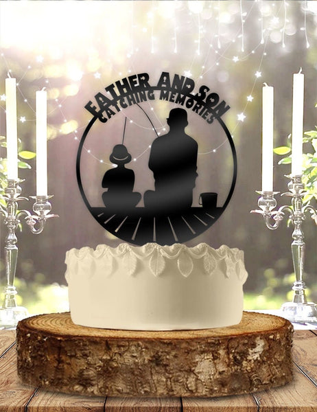 Father and Son Catching Memories Fishing Version 1 Cake Topper