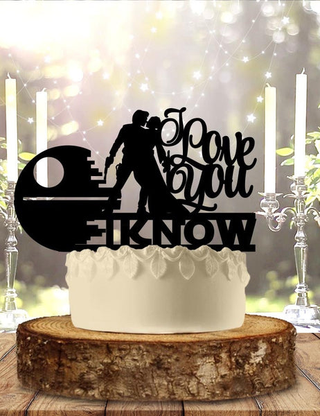 Galaxy Couple I Love You I know Deathstar Personalized Custom   Wedding Anniversary Cake Topper