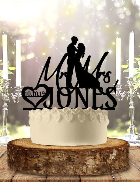 Dance Couple Last Name With Date Heart Mr & Mrs Personalized Custom   Wedding Anniversary Cake Topper