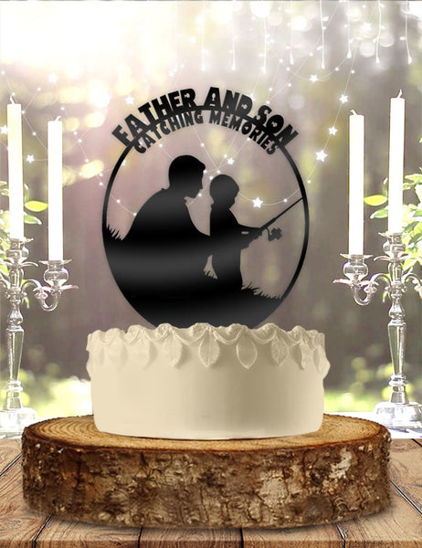 Father and Son Catching Memories Fishing Version 2 Cake Topper