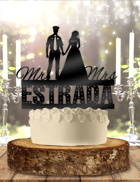 Police Officer with Bride Mr Mrs Name Personalized Custom   Wedding Anniversary Cake Topper