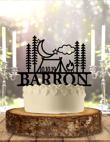 Simple Pleasures  Camping Personalized Wedding Cake Topper