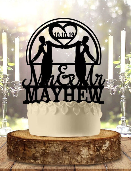 Same Sex Mr Mr with Last Name and Date Wedding Cake Topper