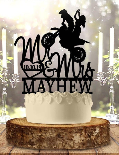 Dirt Bike Personalized With Date Wedding Cake Topper