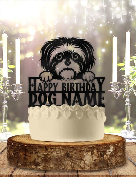 Shih Tzu Dog - Personalized Name & Age - Pet Themed - Custom Birthday Cake Topper