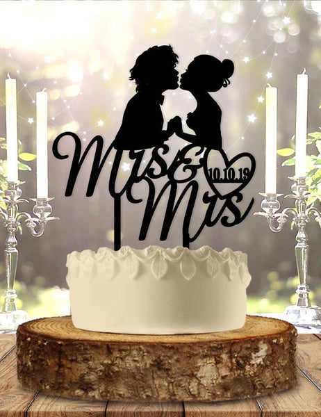 Kissing Couple Mrs & Mrs - Personalized Date - Same Sex Themed - Custom Wedding Cake Topper