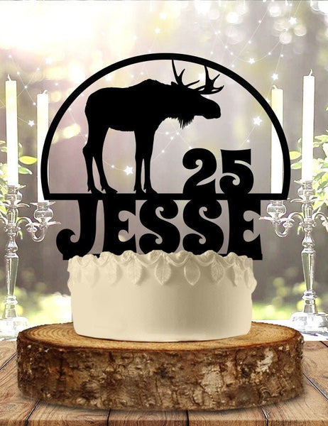 Moose with Name Age Personalized Birthday Cake Topper