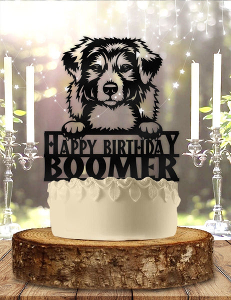 Australian Shepherd Dog - Personalized Name - Animal Themed - Custom Birthday Cake Topper