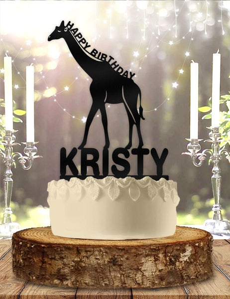 Giraffe with Name Personalized Birthday Cake Topper