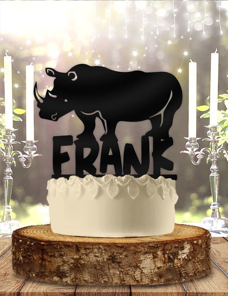 Rhino with Name Personalized Cute Birthday Cake Topper