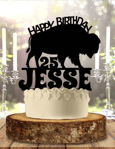 Buffalo - Personalized Name & Age - Animal Themed - Custom Birthday Cake Topper