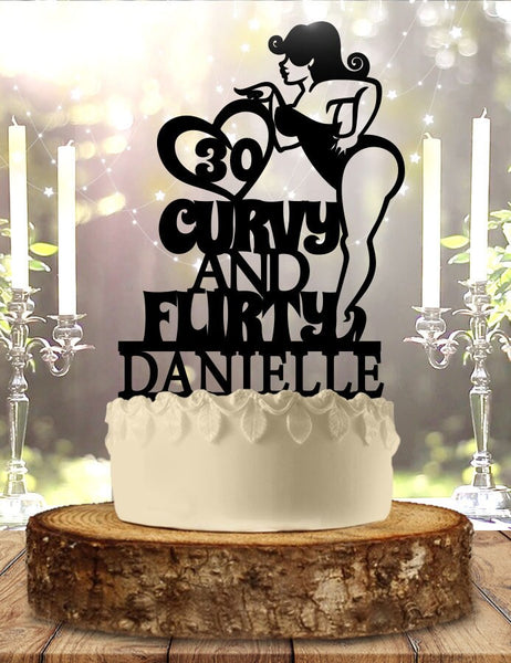 Curvy and Flirty Plus Size - Personalized Name & Age - Hobby Themed - Custom Birthday Cake Topper