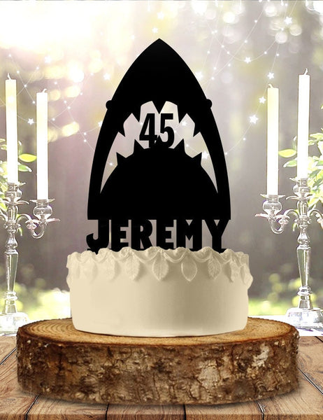 Shark Jaws with Name and Age Personalized Birthday Cake Topper