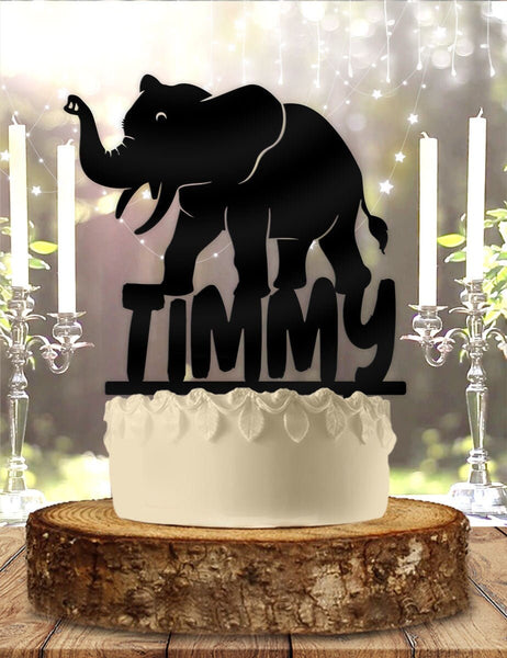 Cute Elephant with Name Personalized Birthday Cake Topper