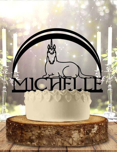 Unicorn With Name Birthday Cake Topper