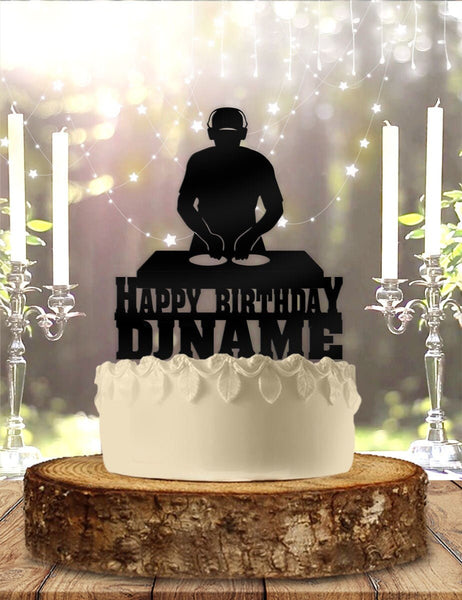 DJ Disk Jockey Turntable Personalized Birthday Cake Topper