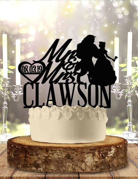 Beast and Beauty Tale as Old as Time Anniversary Personalized Wedding Cake Topper