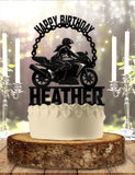 Female Sports Biker Motorcycle Chain Personalized Birthday Cake Topper