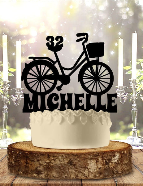 Bicycle Girls Bike Biking Birthday Cake Topper Personalized