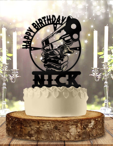 Handgun Sight 9mm Personalized Birthday Cake Topper