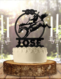 Men's Rodeo Lasso Bucking Bronco Cowboy Birthday With Name Birthday Cake Topper