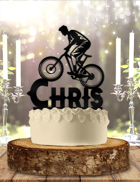 Male Man Mountain Biker Personalized Birthday Cake Topper