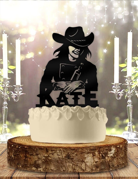 Cowgirl Wild West Adult Beverage Name and Age Personalized   Birthday Cake Topper