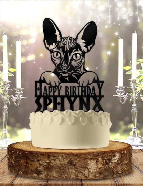 Cat Sphynx Pet - Personalized Name - Animal Themed - Custom Birthday Cake Topper