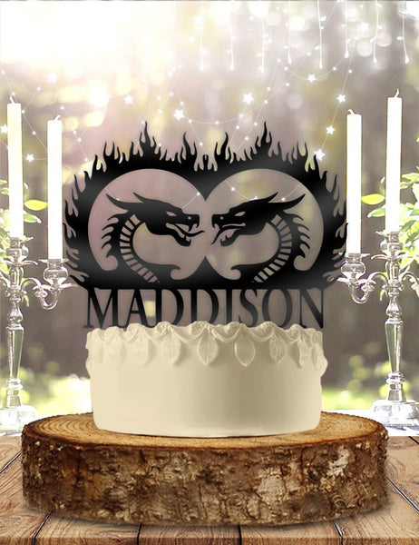 Dragons with Name Personalized Wedding Cake Topper