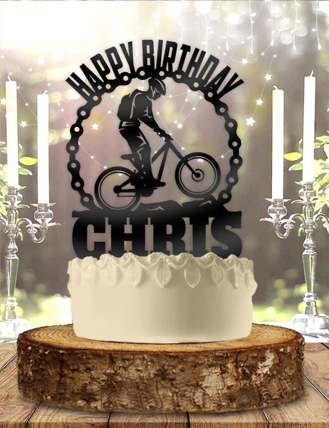 Mountain Biker - Personalized Name - Hobby Themed - Custom Birthday Cake Topper