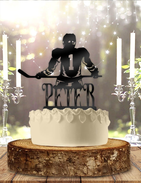 Hockey Player - Personalized Name & Age - Sports Themed - Custom Birthday Cake Topper