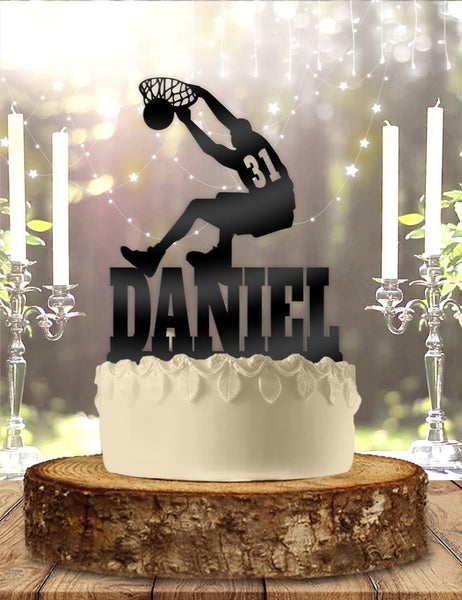 Basketball Slam Dunk with Number Name Personalized Birthday Cake Topper