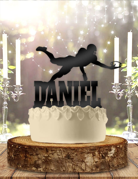 Football Dive Catch Wide Receiver with Name Personalized Birthday Cake Topper