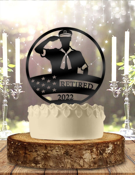 Navy Military Retired - Personalized Date - Military Themed - Custom Retirement Cake Topper