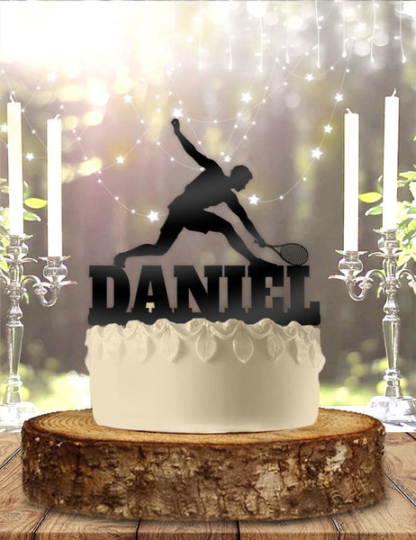 Male Tennis Player with Name Personalized Birthday Cake Topper