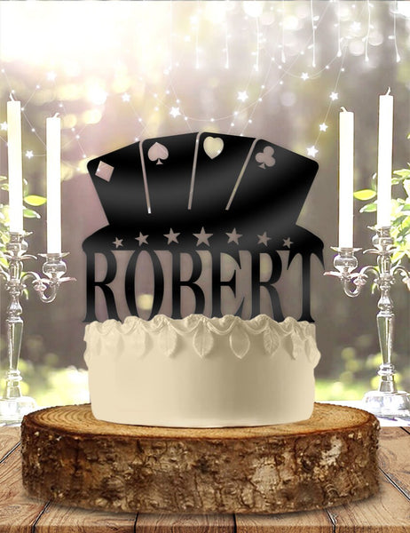 Gambling Playing Cards With Name Birthday Cake Topper