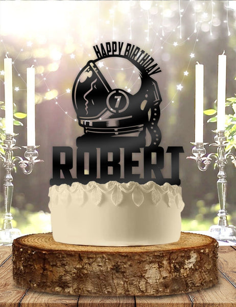 Space Astronaut with Name and Age Personalized Birthday Cake Topper