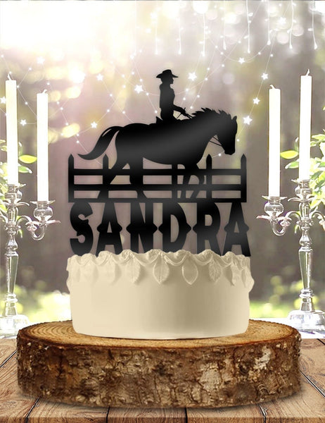 Cowgirl Horse Rider with Name Personalized Birthday Cake Topper