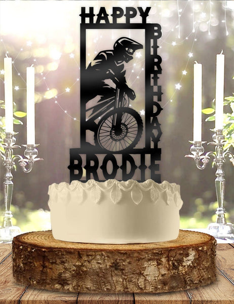 Mountain Biker with Name Personalized Birthday Cake Topper