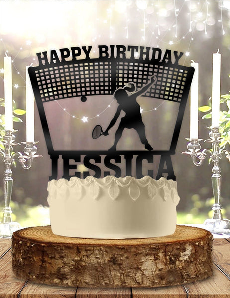 Female Tennis Player Net with Name Personalized Birthday Cake Topper