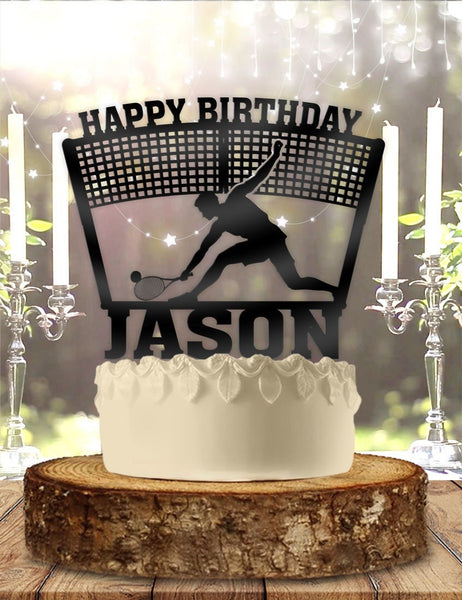 Male Tennis Player Net with Name Personalized Birthday Cake Topper